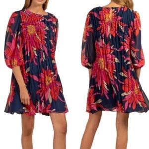 Trina Turk Silvery Floral Multicolor Mini Length Dress Size Large